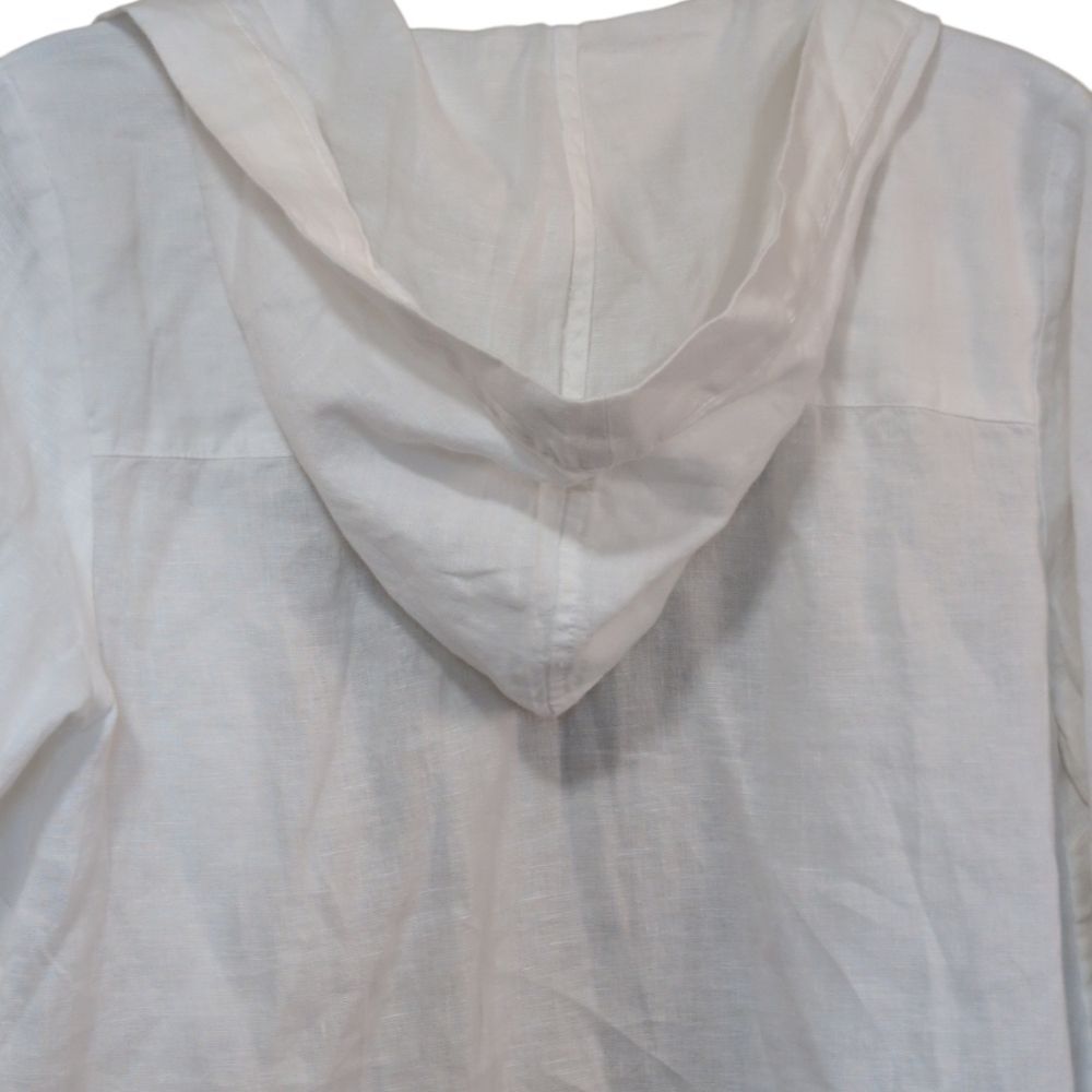Pure Jill J. Jill White Linen Open Front Jacket size Small hood lagenlook beach - Picture 7 of 8